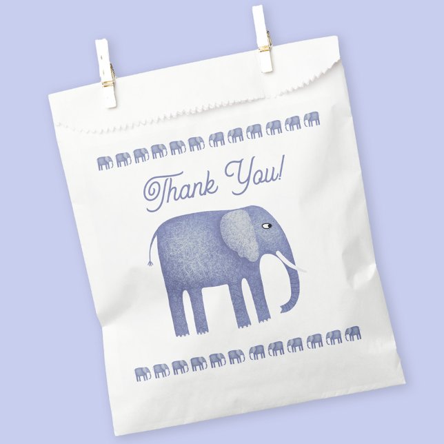 Sachets En Papier Merci de Baby shower Blue Elephant (Blue elephant thank you party favor bag)