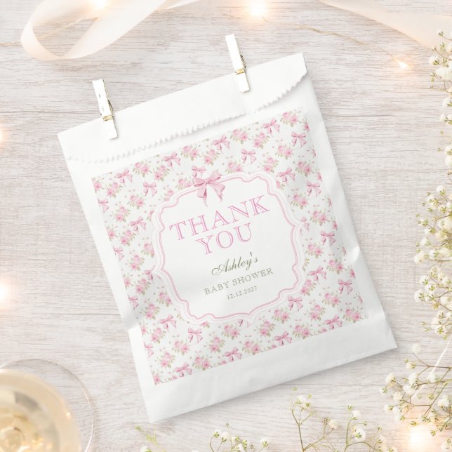 Sachets En Papier Merci de Baby shower de fille de la croupe rose (Coupé)