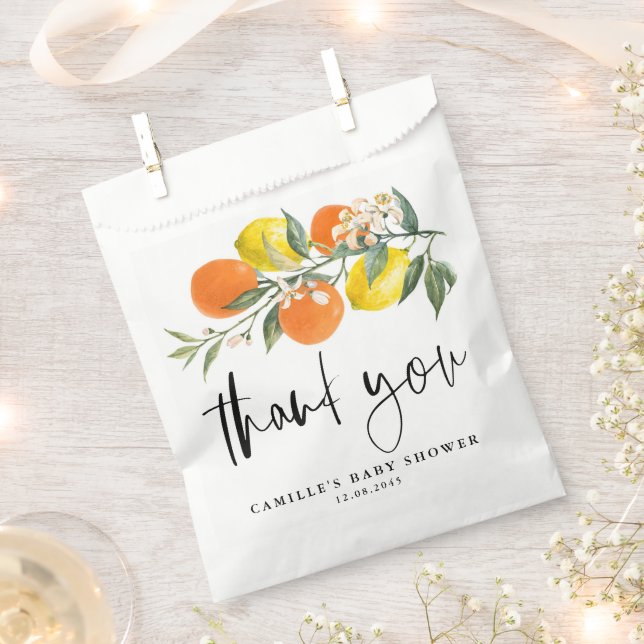 Sachets En Papier Merci de Baby shower d'orange botanique et citron (Coupé)