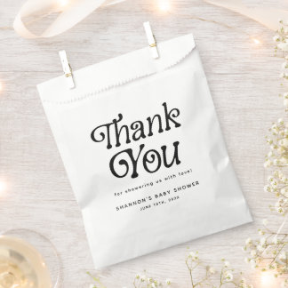 Sachets En Papier Merci de Baby shower rétro noir et blanc minimal
