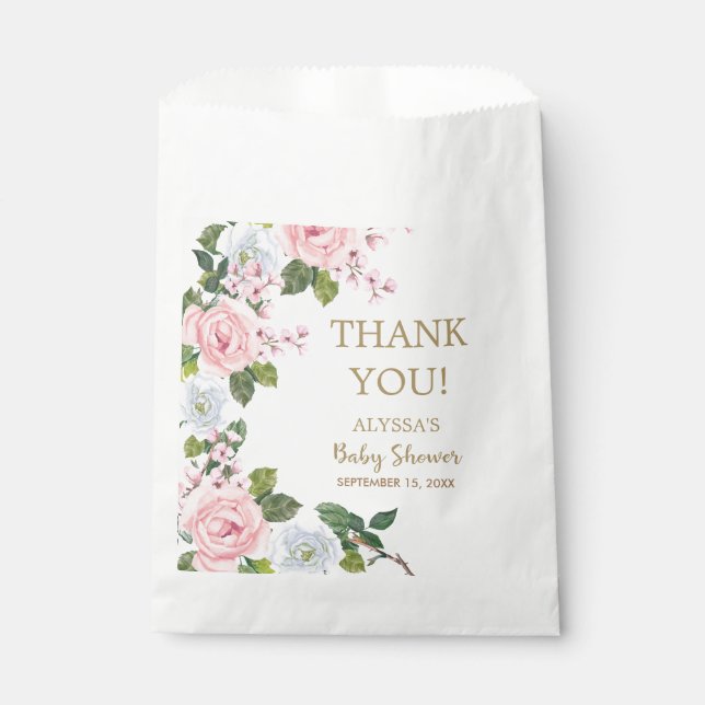 Sachets En Papier Merci de Baby shower rose blanc (Devant)