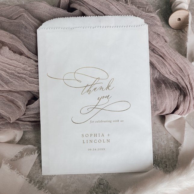 Sachets En Papier Merci de calligraphie d'or romantique Mariage (Créateur téléchargé)