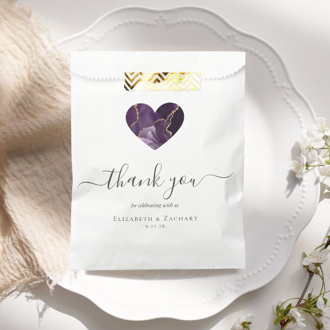Sachets En Papier Merci de coeur Agate Mariage d'or violet (Créateur téléchargé)