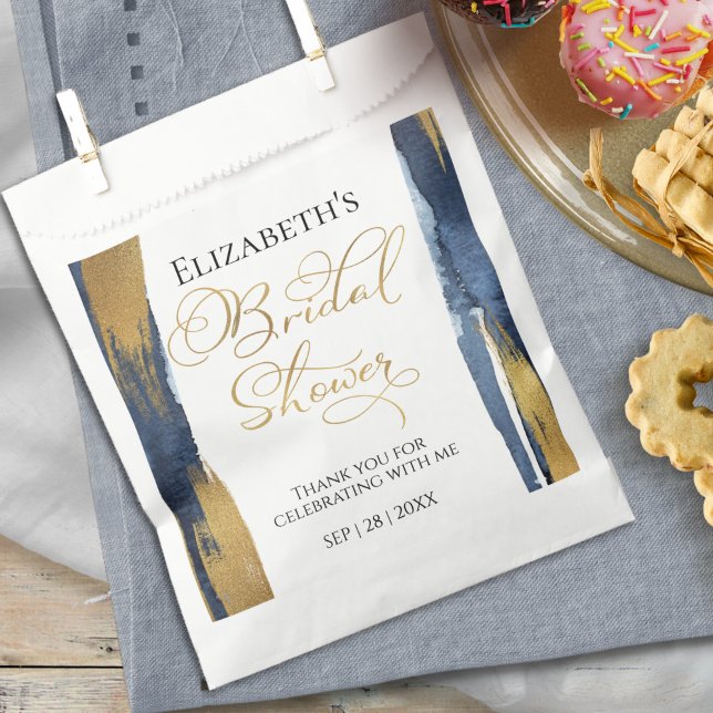 Sachets En Papier Merci de Fête des mariées bleu Abstrait Gold Navy (Créateur téléchargé)