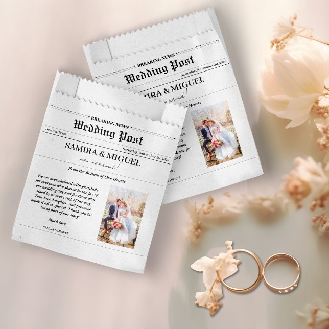 Sachets En Papier Merci de journal mariage Photo Elegant Classic (Wedding Newspaper Thank You Photo Elegant Classic Favor Bag)
