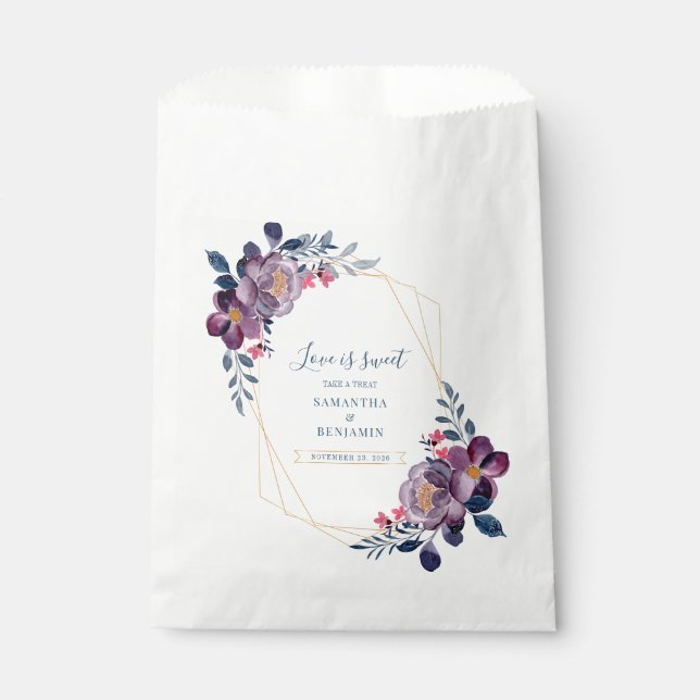 Sachets En Papier Merci de Mariage géométrique à fleurs violettes (Devant)