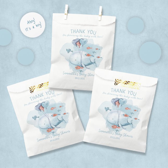 Sachets En Papier Merci d'invité du Baby shower de baleines sur mesu (Custom Whale Boy Baby Shower Guest Thank You Favor Bag)