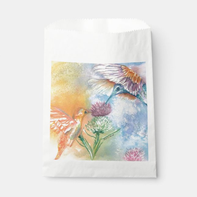 SACHETS EN PAPIER MERCI D'OISEAUX HUMMINGBES COLORÉS (Devant)