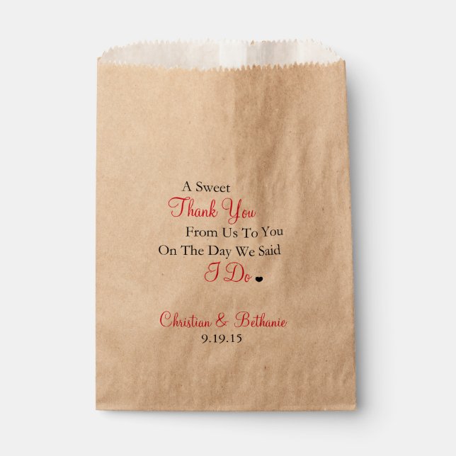 Sachets En Papier Merci doux Mariage noir et rouge (Devant)
