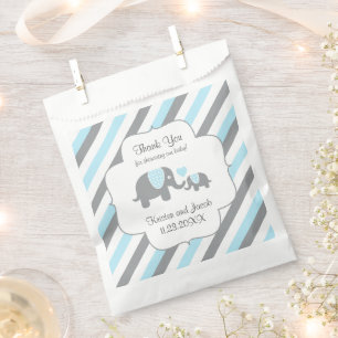 Sachets En Papier Merci éléphant bleu, gris blanc