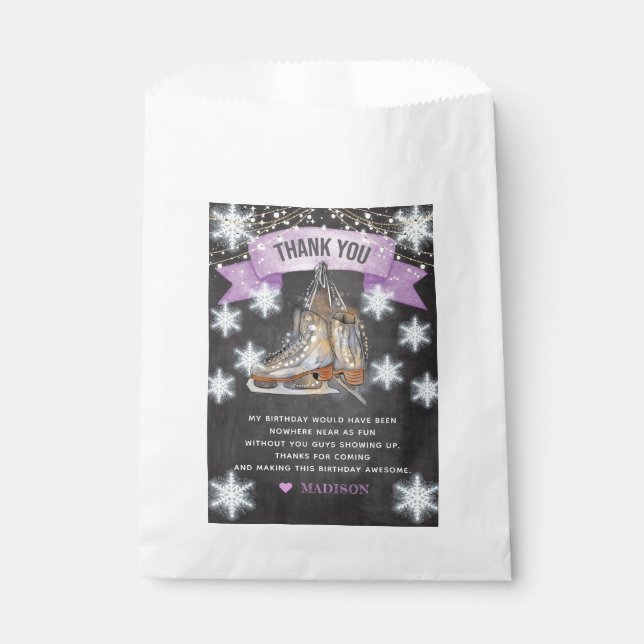 Sachets En Papier Merci fille de patinage sur glace Anniversaire (Devant)
