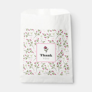 Sachets En Papier Merci Fleur sauvage à longue tige rose et vert