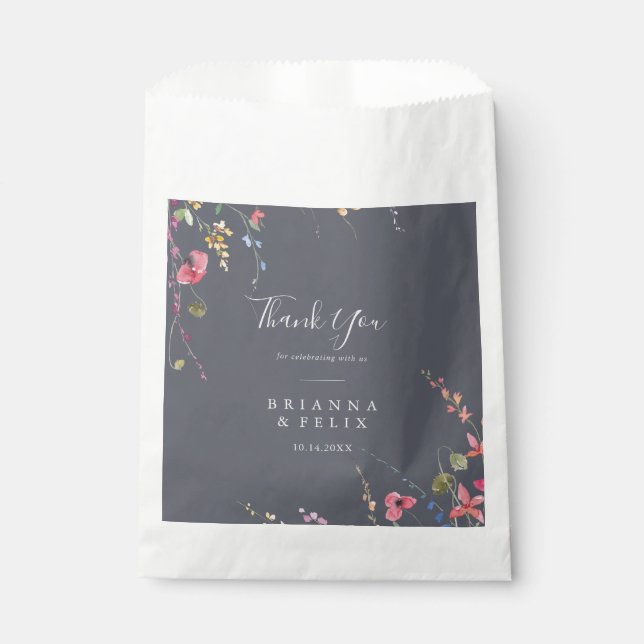 Sachets En Papier Merci floral bleu classique Mariage (Devant)