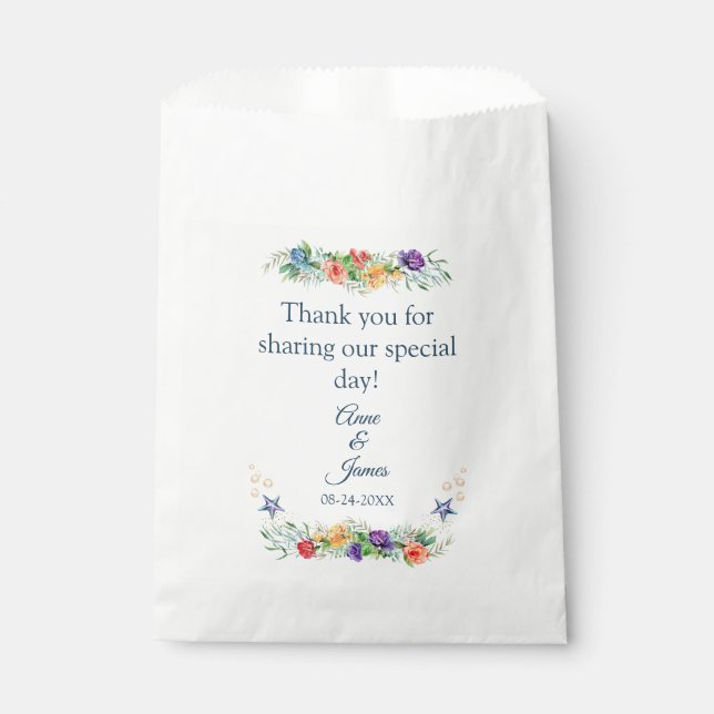 Sachets En Papier Merci Floral Océan Mariage (Devant)