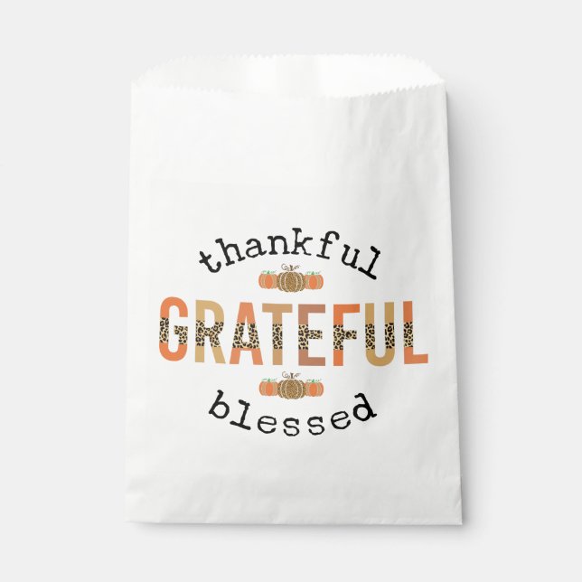 Sachets En Papier Merci Grateful Blessé mignon automne Thanksgiving (Devant)