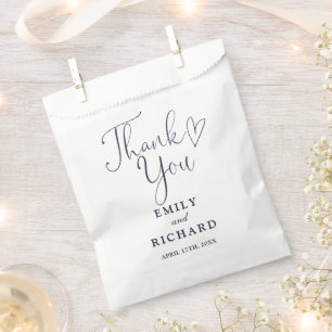 Sachets En Papier Merci Love Heart Elégant Mariage Bleu Nuit
