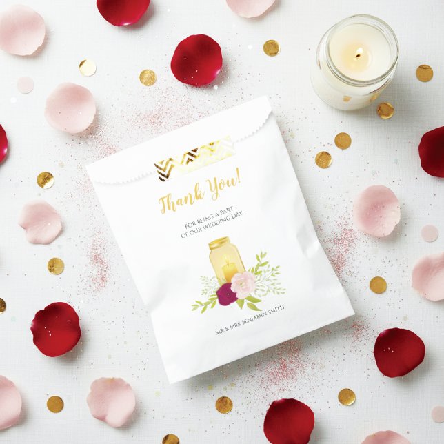Sachets En Papier Merci Mariage aux roses roses aux chandelles (Créateur téléchargé)