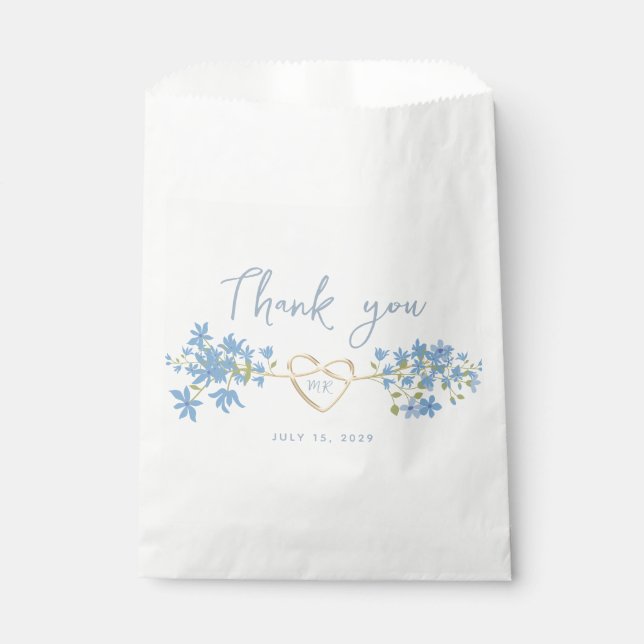 Sachets En Papier Merci Mariage bleu Dusty (Devant)