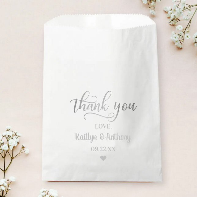 Sachets En Papier Merci Mariage chic à huile d'argent (Créateur téléchargé)