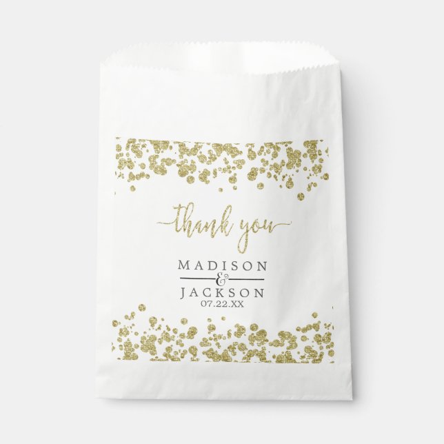 Sachets En Papier Merci Mariage Confetti blanc et or (Devant)