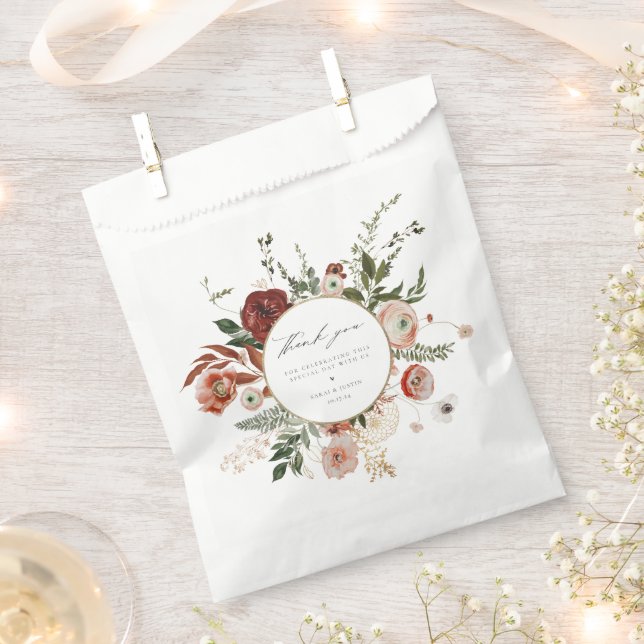 Sachets En Papier Merci Mariage floral d'automne (Coupé)