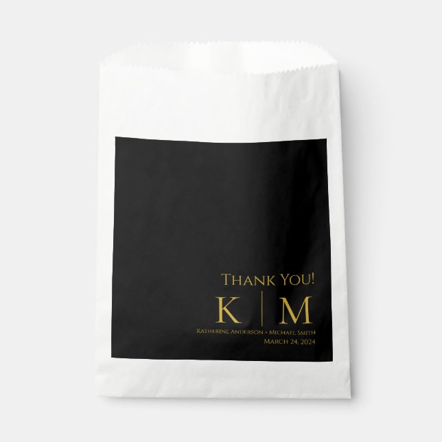 Sachets En Papier Merci Mariage noir et or - (Devant)
