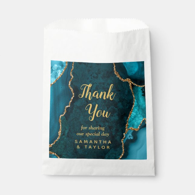 Sachets En Papier Merci Mariage turquoise Blue et Gold Agate (Devant)