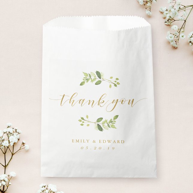 Sachets En Papier Merci Mariage verdoyant et or (Créateur téléchargé)