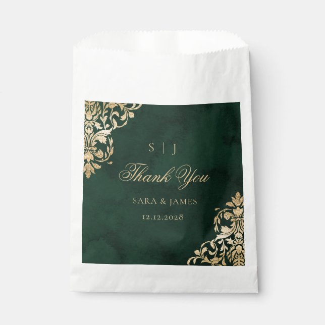 Sachets En Papier Merci Mariage victorien vert émeraude (Devant)