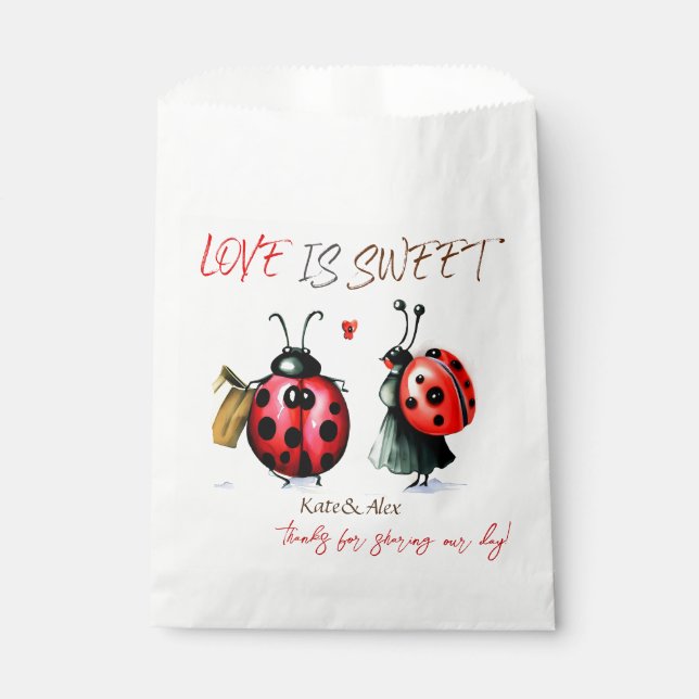 Sachets En Papier Merci, mignon couple, l'amour est Mariage doux (Devant)