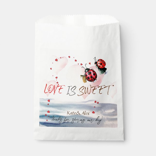Sachets En Papier Merci, mignon couple, l'amour est Mariage doux (Devant)