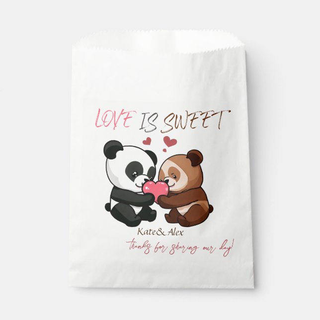 Sachets En Papier Merci, mignonne ours couple, l'amour est Mariage d (Devant)