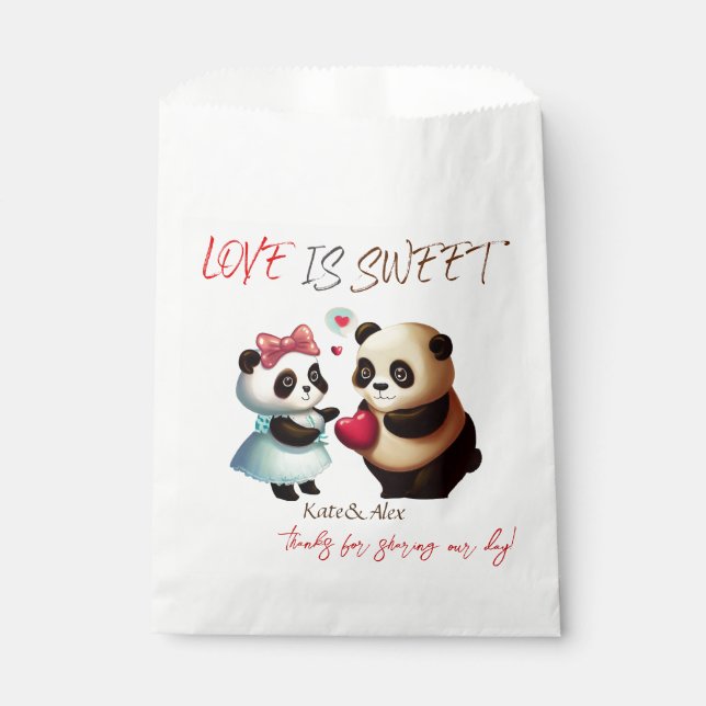 Sachets En Papier Merci, mignonne ours couple, l'amour est Mariage d (Devant)