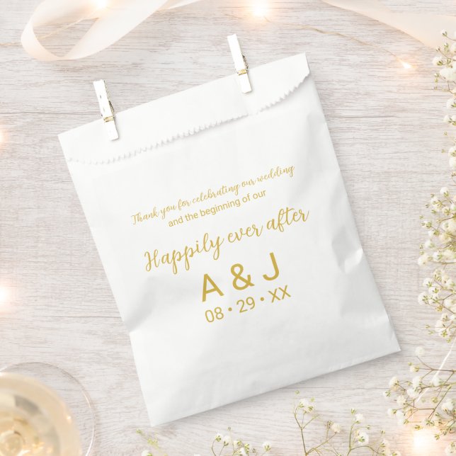 Sachets En Papier Merci pour fêter Happily Ever After Gold (Coupé)