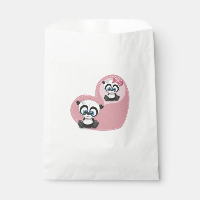 Sachets En Papier Merci rose Panda Teddy Bear Mariage (Devant)