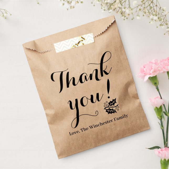 Sachets En Papier Merci script personnalisé kraft rustique Thanksgiv (Scellé)
