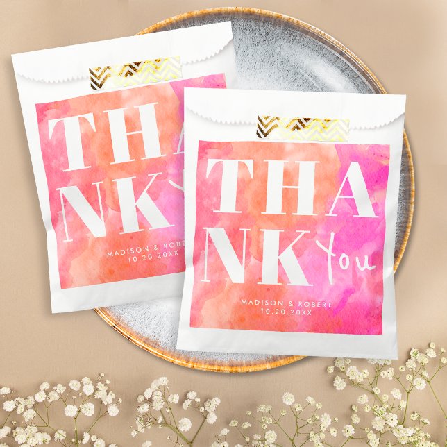 Sachets En Papier Merci simple rose et orange gras Mariage chic (Créateur téléchargé)