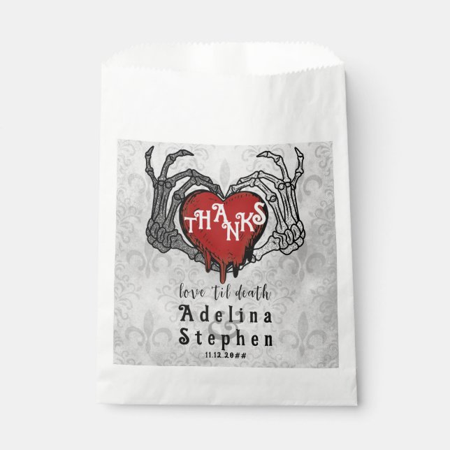 Sachets En Papier Merci Skeleton Hands Red Heart Halloween Mariage (Devant)