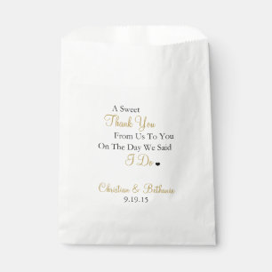 Sachets En Papier Merci sucré Mariage noir et or personnalisé