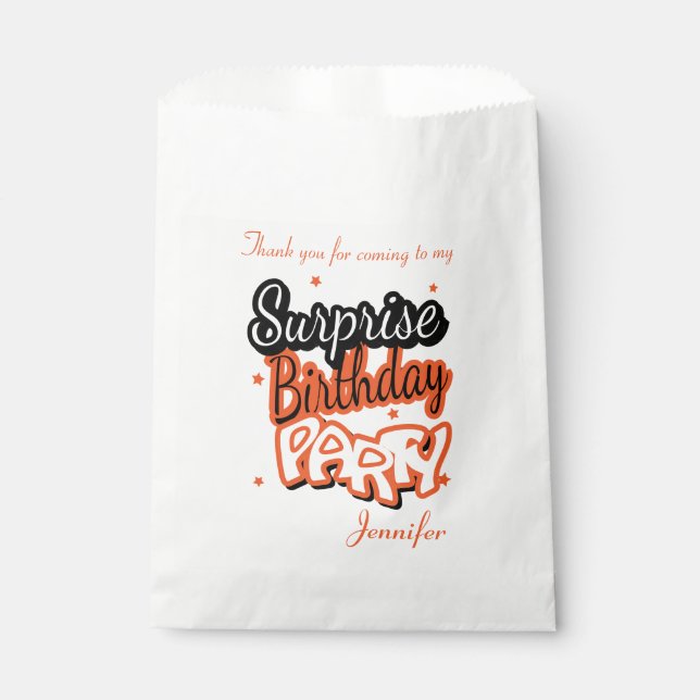 Sachets En Papier Merci Surprise fête d'anniversaire | Orange (Devant)