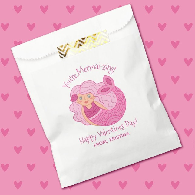 Sachets En Papier Mermaid Cute Kids Valentines Day Favoriser le sac (A cute Valentine's Day favor bag. Fill with treats for a classroom valentine exchange.)