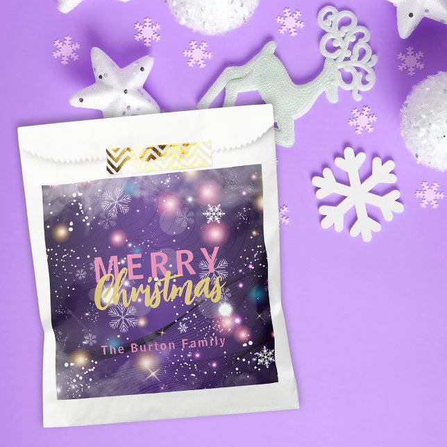 Sachets En Papier Merveilleux Noël hivernal violet brillant (Créateur téléchargé)