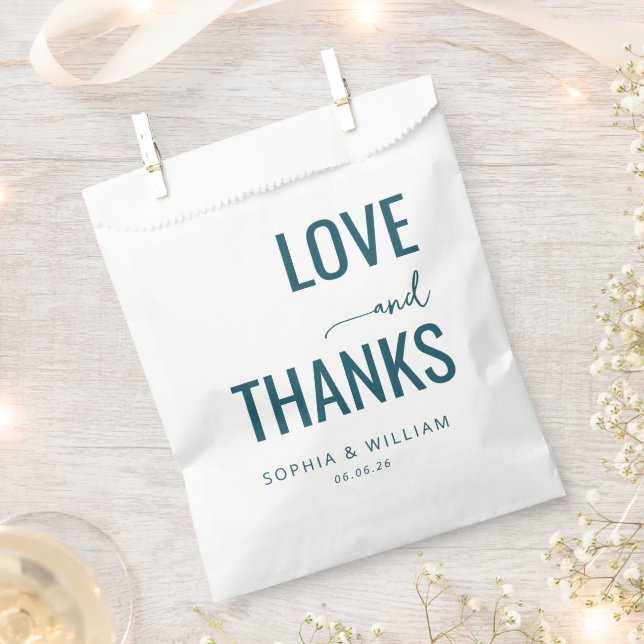 Sachets En Papier Message d'amour sarcelle reconnaissant (Coupé)