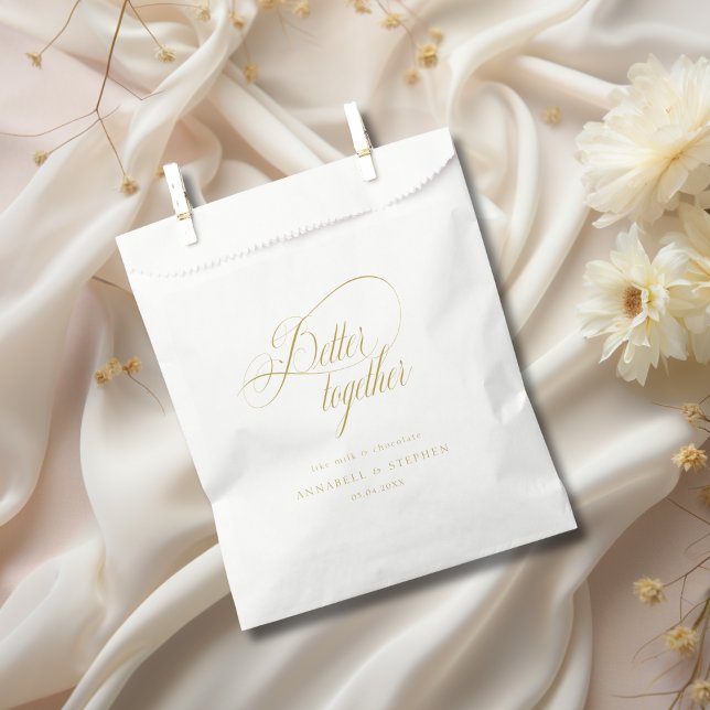 Sachets En Papier Mieux Ensemble ! Moderne, Calligraphie, Mariage (Better Together-Like Milk & Chocolate! Modern, Calligraphy, Wedding Favor Bag with your Name & Date.)