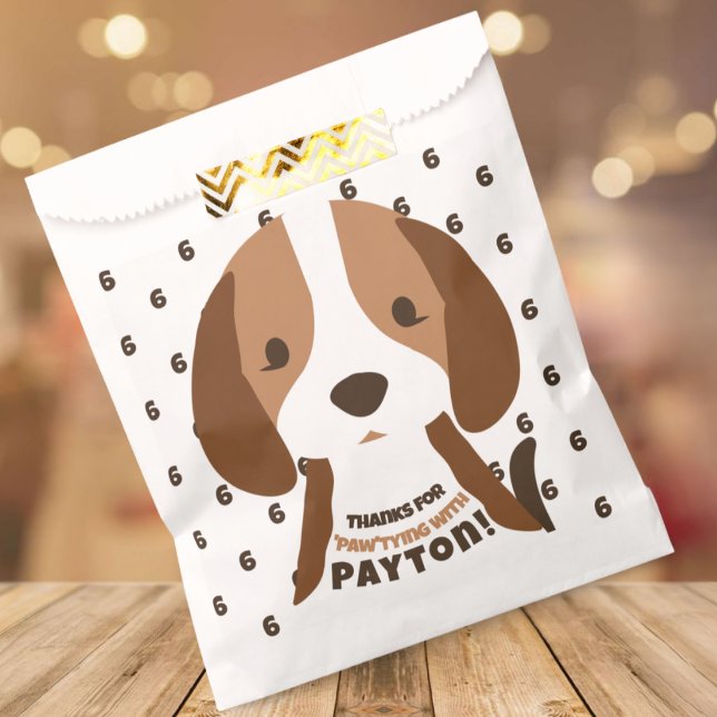 Sachets En Papier Mignonne Chien Chien Âge et nom Fête d'anniversair (cute puppy dog favor bags for kids birthday parties puppy dog with custom name and age)
