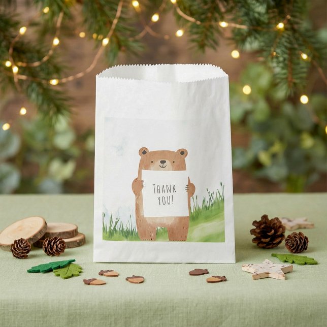 Sachets En Papier Mignonne garçon Ours avec Merci (Cute boy Bear with Thank You Favor Bag.)