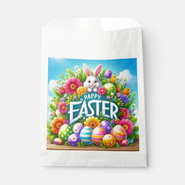 Sachets En Papier Mignonne lapin de printemps/Pâques avec oeuf (Devant)