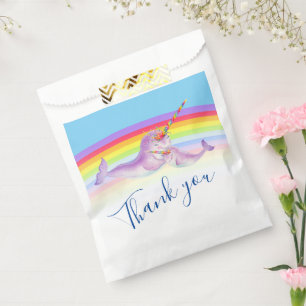 Sachets En Papier Mignonne narval mère bébé bleu arc-en-ciel baby sh
