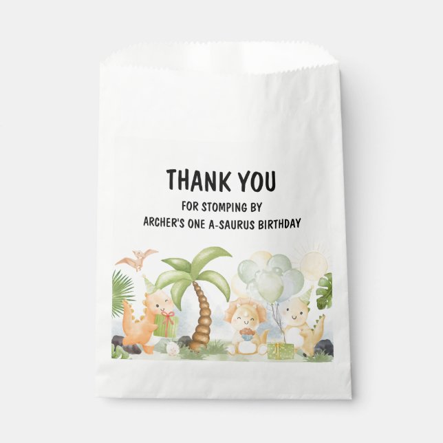 Sachets En Papier Mignonne Un A-Saurus Dinosaur Anniversaire (Devant)