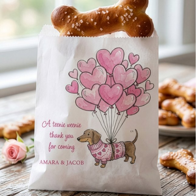Sachets En Papier Mini Mini Merci Bébé Fille Chien Teckel (Favor  "doggie" Bags - Teenie Weenie Sweetheart Dachshund Gender Reveal collection by Darling & May)